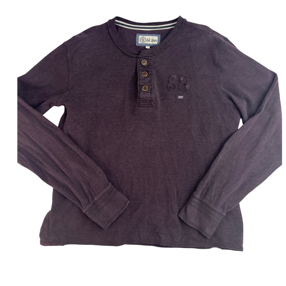 Fat Face Men's Large Henley Shirt Long Sleeve Casual Top Brown?‎ Maroon Casual